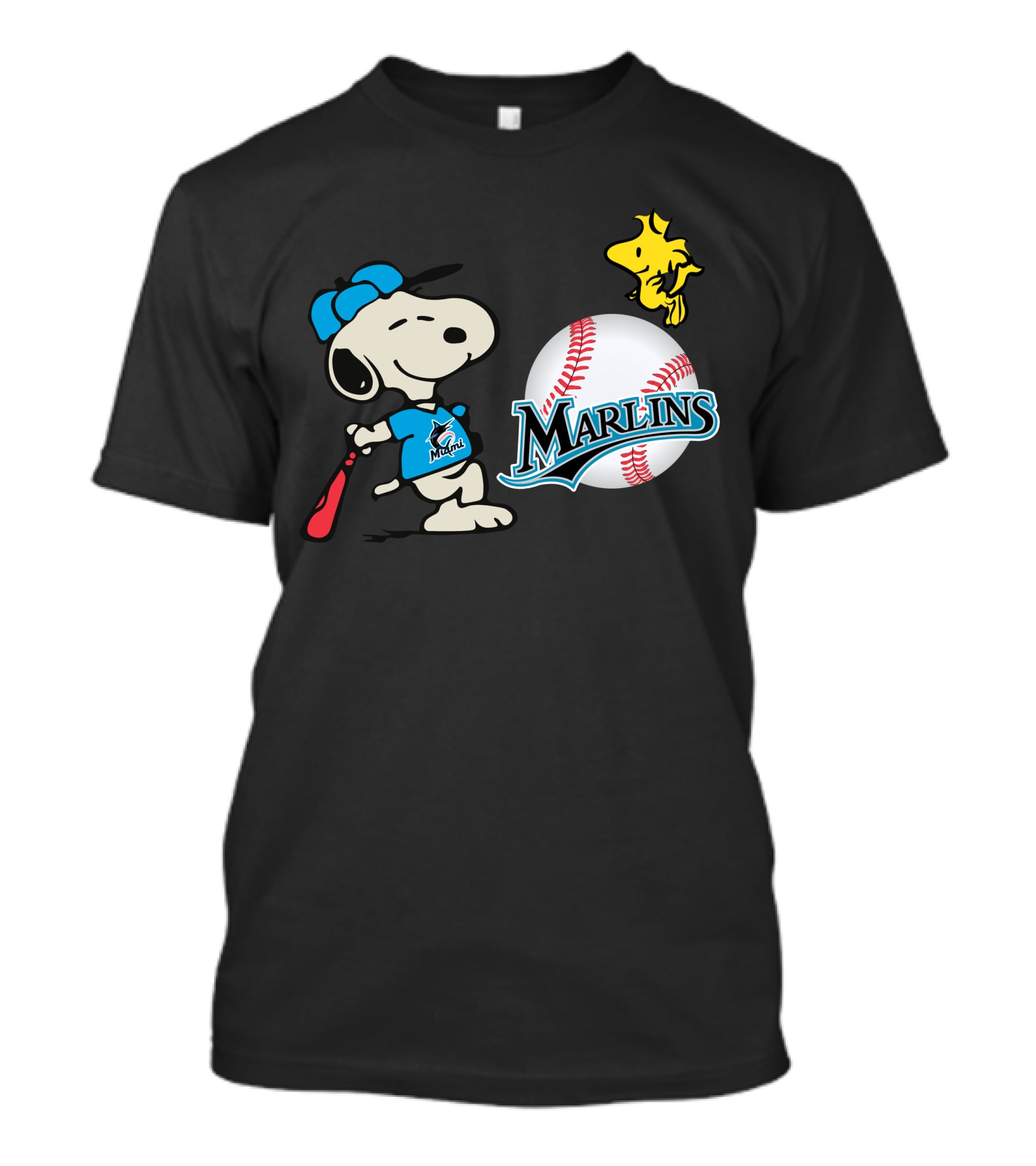 Miami Marlins Snoopy Baseball Woodstock Cartoon T-Shirt