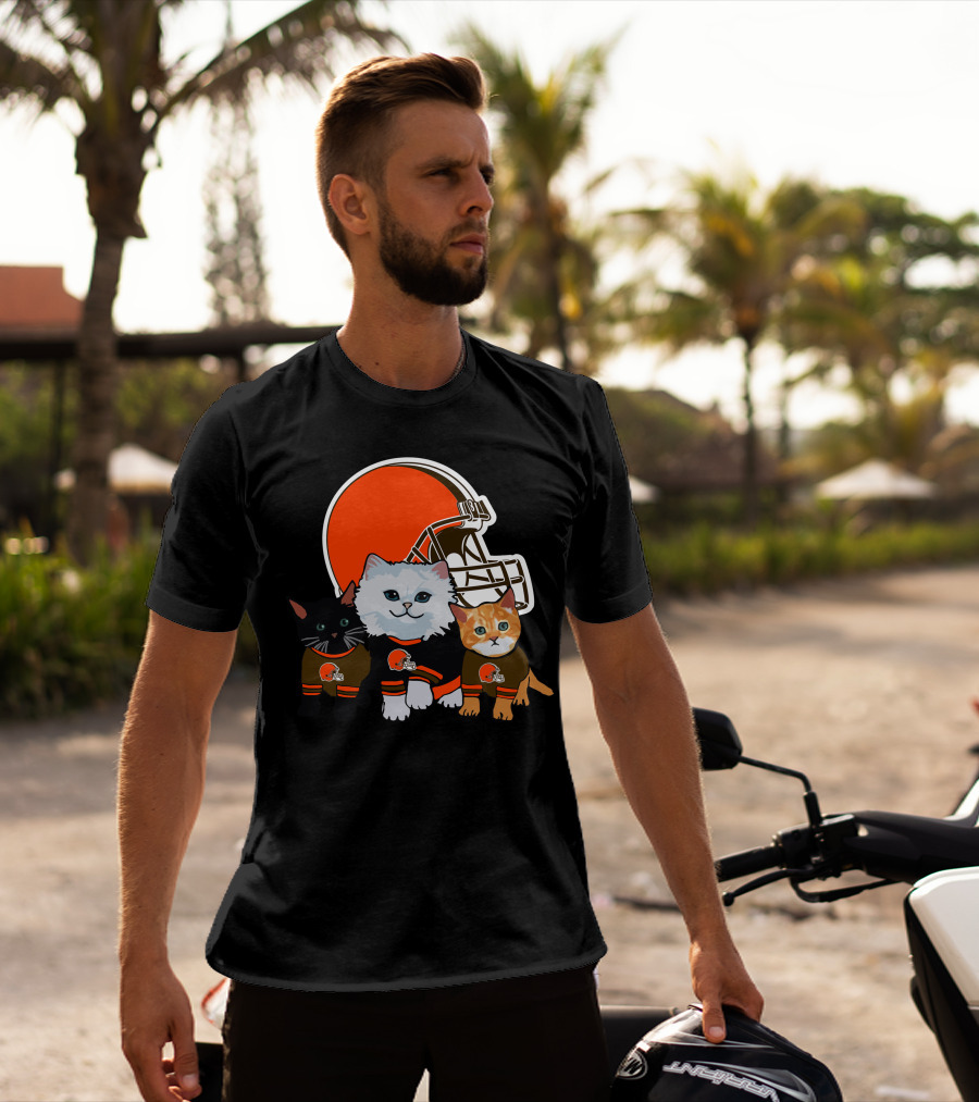 Cleveland Browns Cute Cats Football Helmet Trio T-Shirt