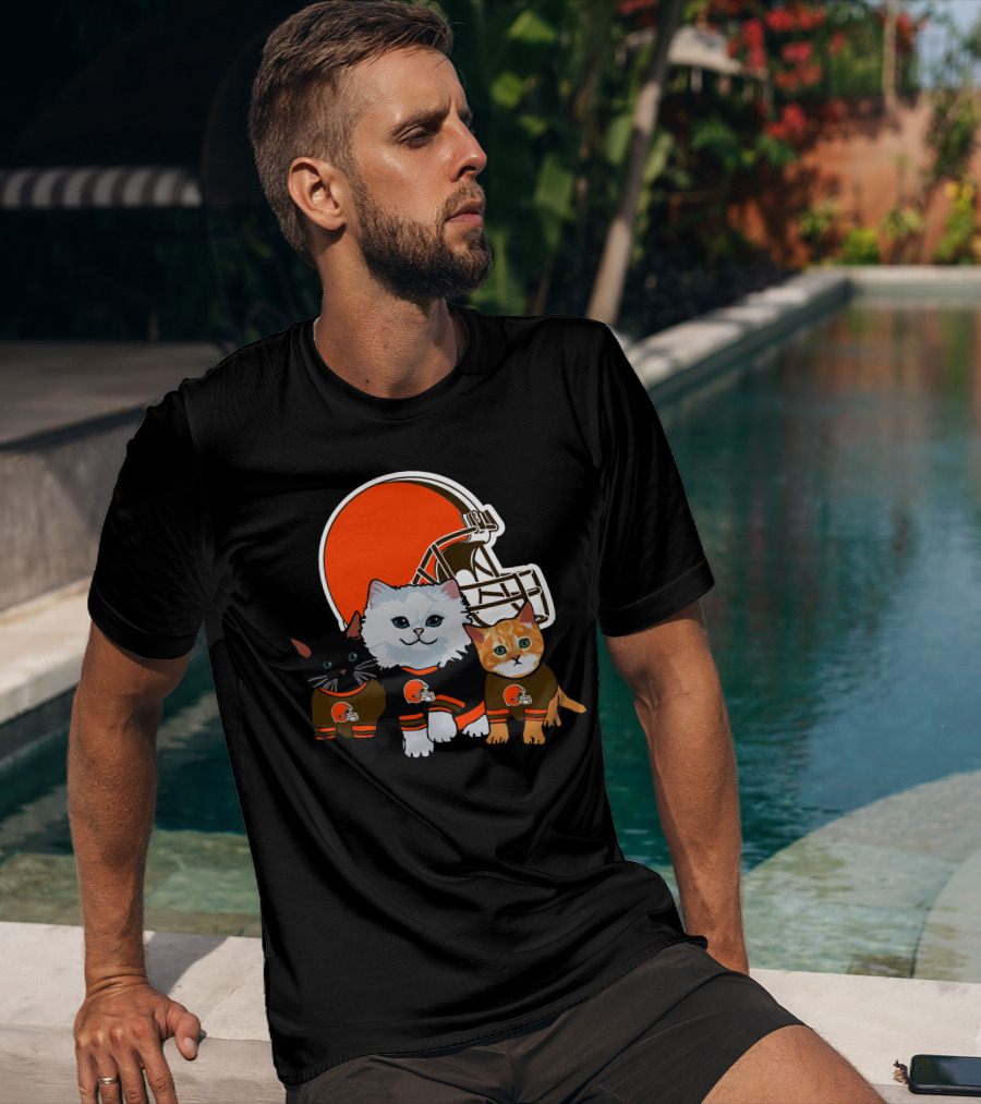 Cleveland Browns Cute Cats Football Helmet Trio T-Shirt
