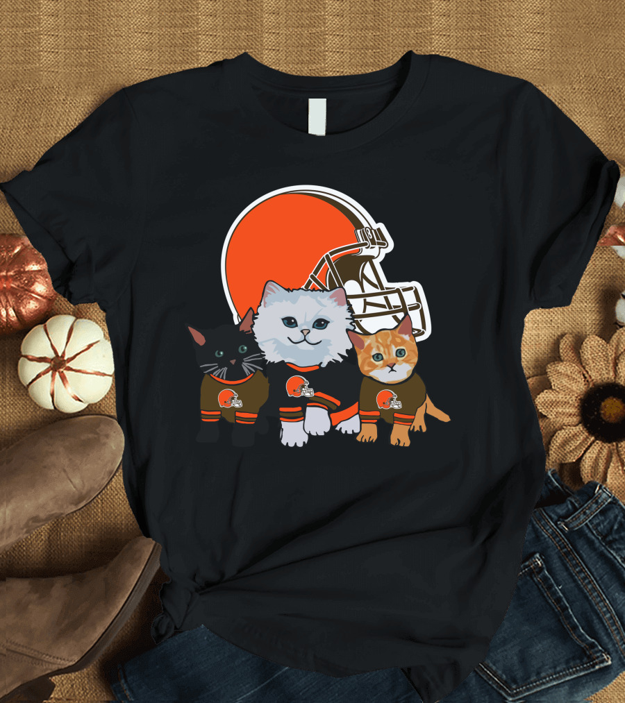 Cleveland Browns Cute Cats Football Helmet Trio T-Shirt