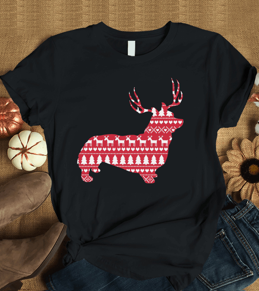 Welsh Corgi Christmas Reindeer T-Shirt