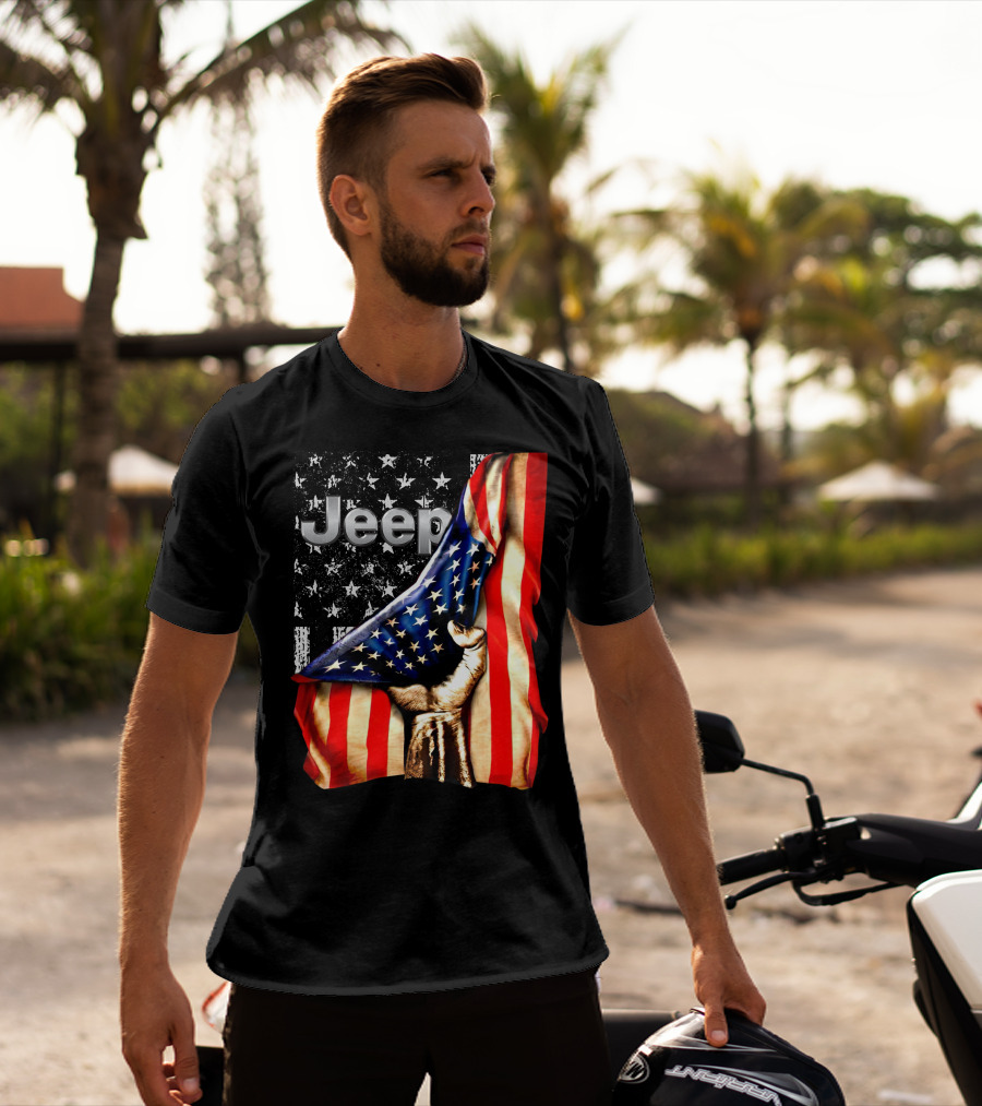Jeep American Flag Stars And Stripes Hand T-Shirt