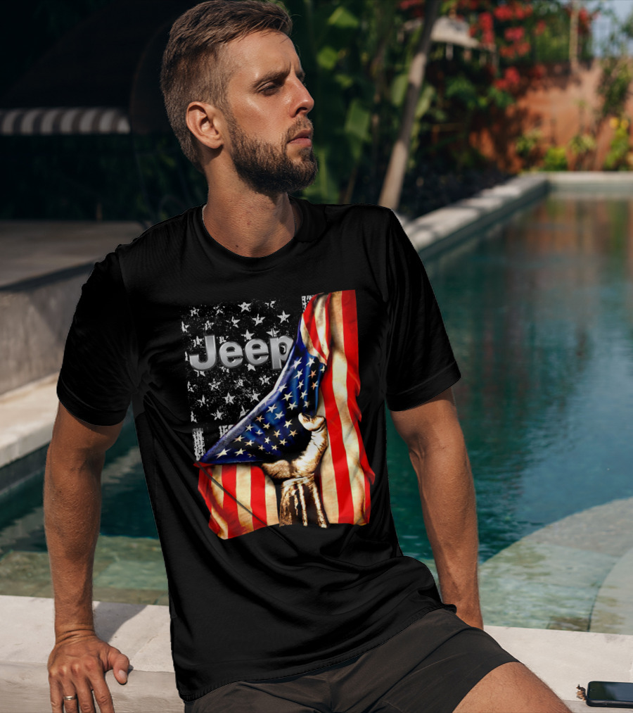 Jeep American Flag Stars And Stripes Hand T-Shirt