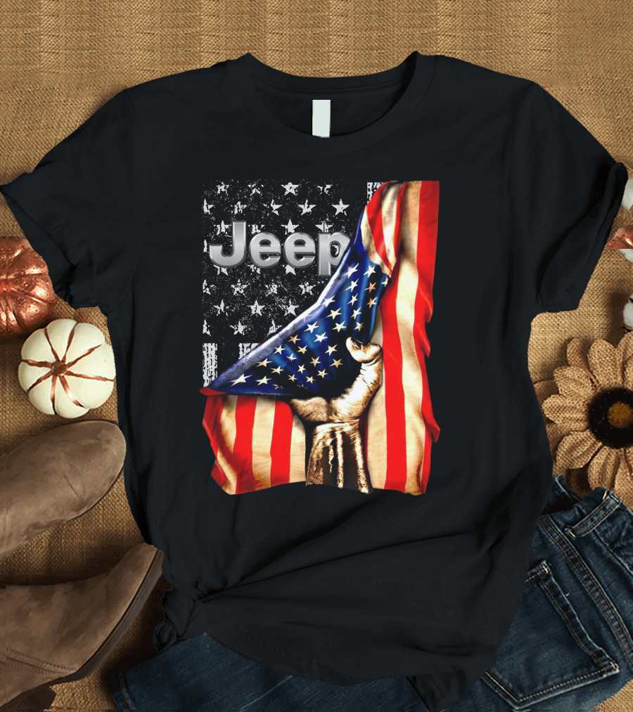 Jeep American Flag Stars and Stripes Hand T-Shirt