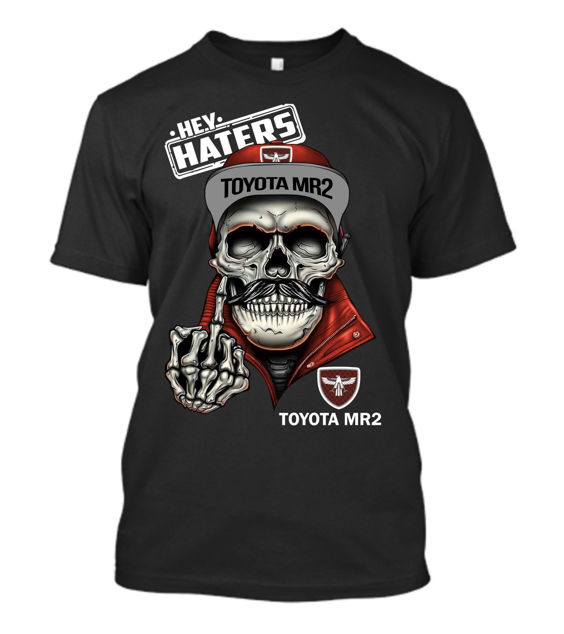 HEY HATERS TOYOTA MR2 Skull With Hat And Skeleton Hand T-Shirt