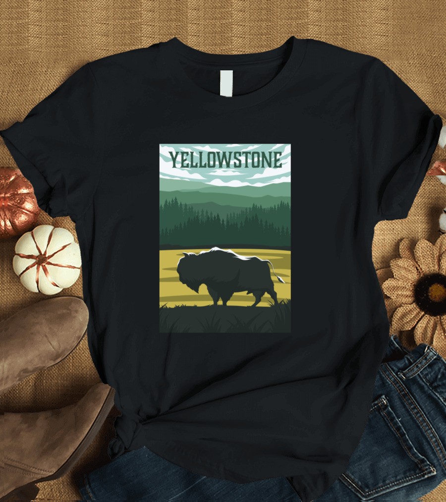 Yellowstone Bison Landscape Scene T-Shirt