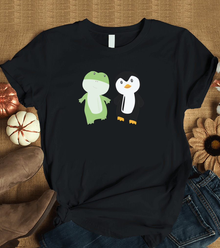 Frog Penguin Funny Animal Friends Cute Cartoon Duo T-Shirt