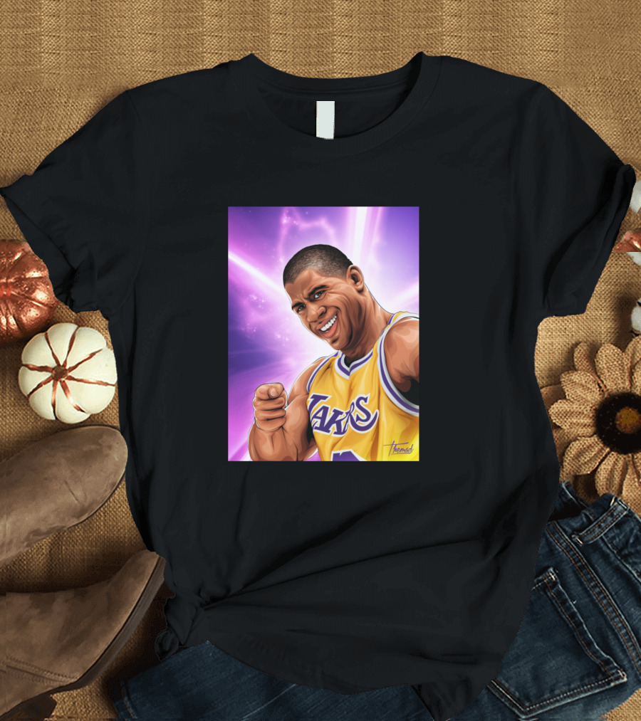 Magic Vector Lakers Basketball Legend Purple Background T-Shirt