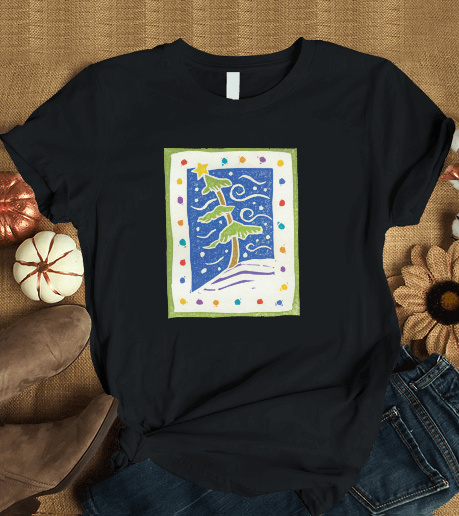 Skating Xmas Moose Twisting Christmas Tree Starry Winter Scene T-Shirt
