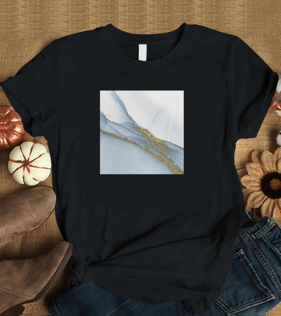 White Grey Marble Gold Glitter Texture T-Shirt