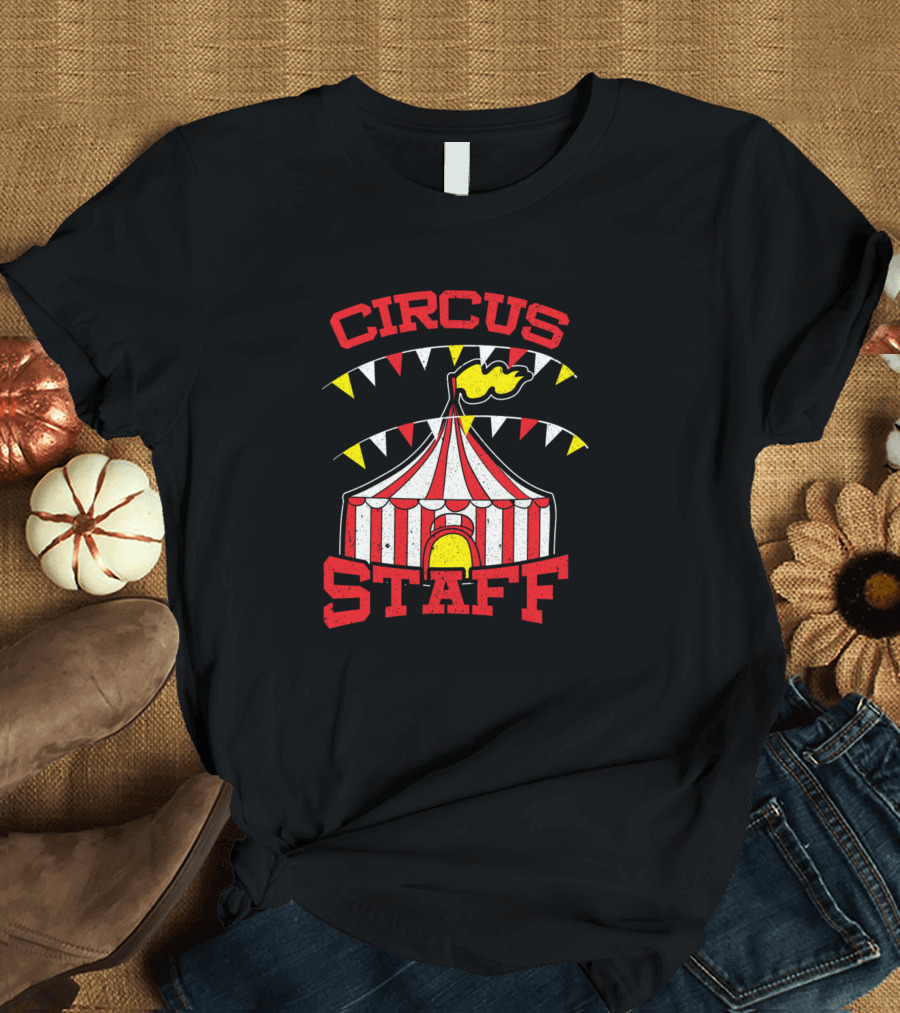 CIRCUS STAFF Red and White Tent with Bunting and Flag T-Shirt