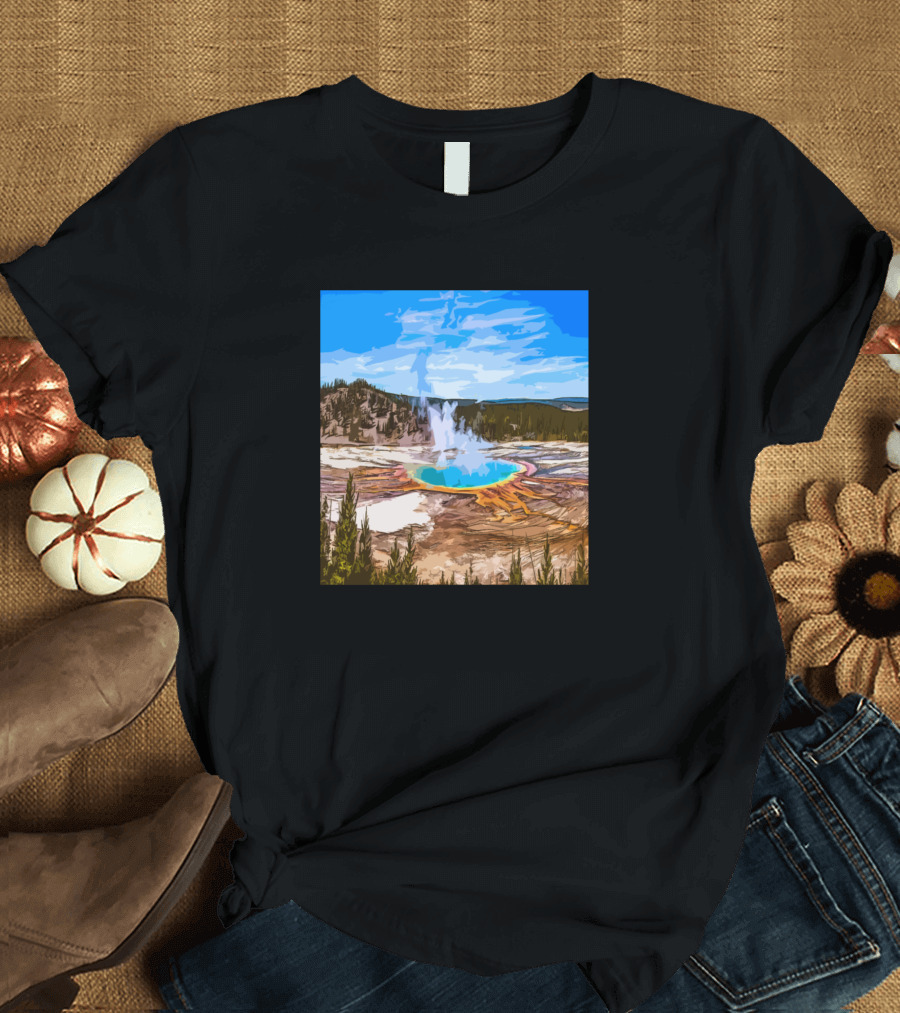 Yellowstone Crater Digital Painting Geothermal Landscape T-Shirt
