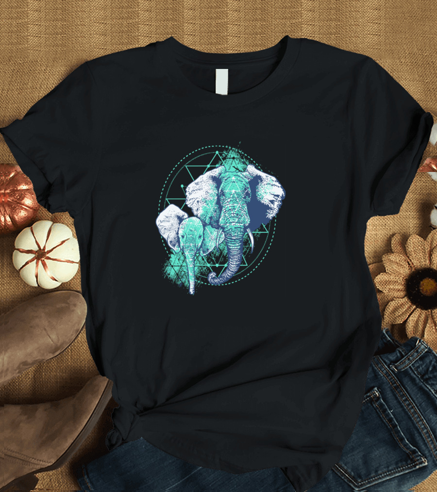 Elephant And His Geometric Abstract Triangles T-Shirt