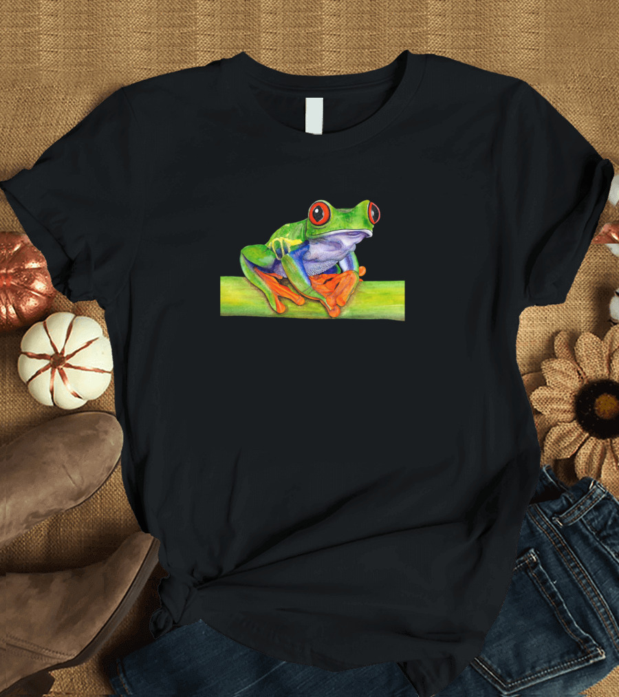 Frog Red Eyed Tree Frog Ink And Watercolour Painting T-Shirt