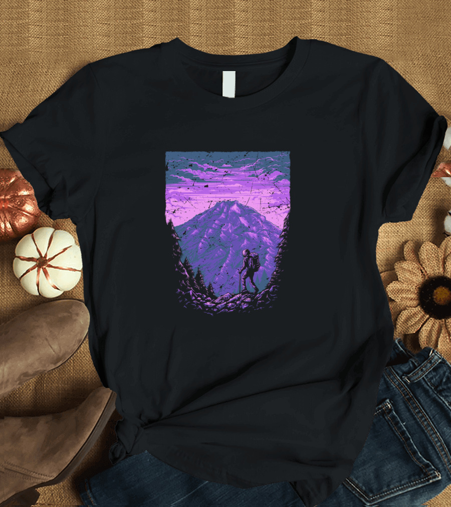 Mountain View Adventure Under Purple Skies T-Shirt