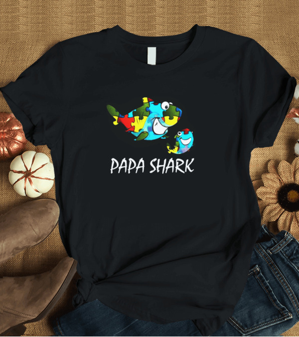 T-Shirt: Papa Shark Puzzle Pieces Family Kids T-Shirt Papa Shark Puzzle Pieces Family Kids T-Shirt