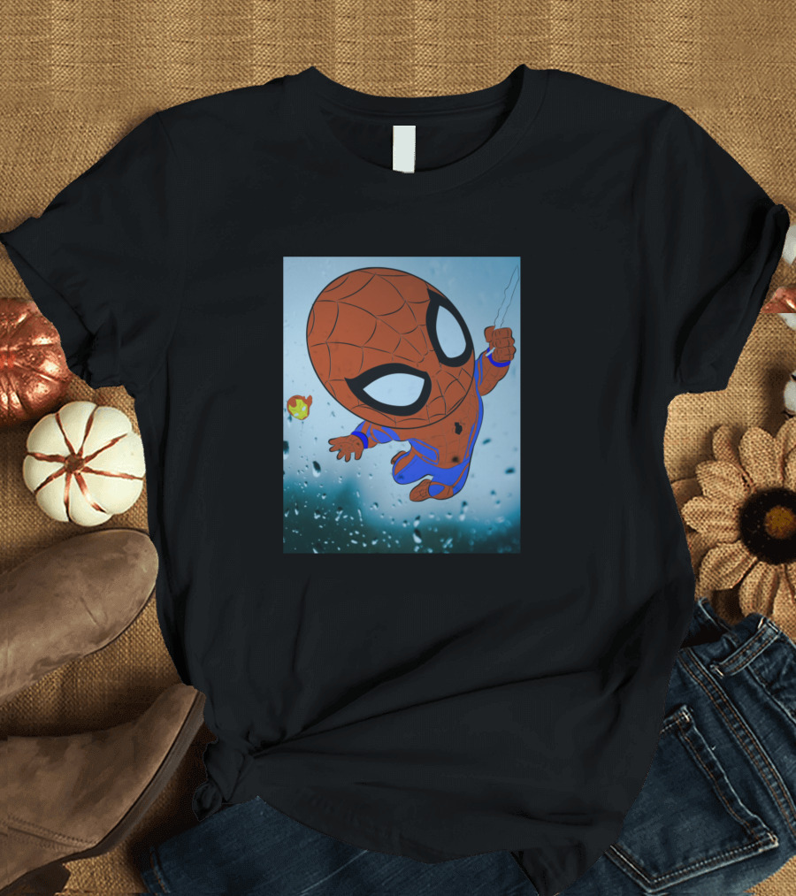 Spider Man Marvel Avengers Chibi Swing with Iron Man Mask T-Shirt