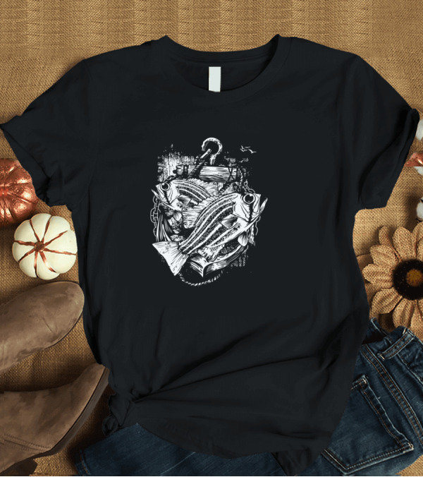 T-Shirt: Two Fishes Entwined on a Nautical Anchor T-Shirt Two Fishes Entwined on a Nautical Anchor T-Shirt