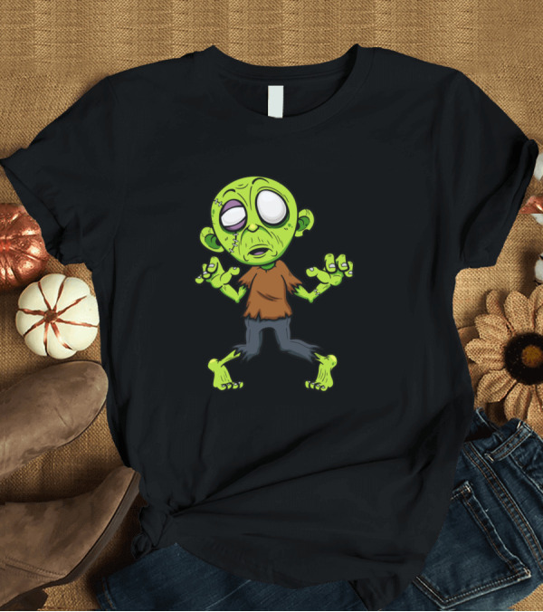 T-Shirt: Cartoonish Zombie Character Green and Brown Colors T-Shirt Cartoonish Zombie Character Green and Brown Colors T-Shirt