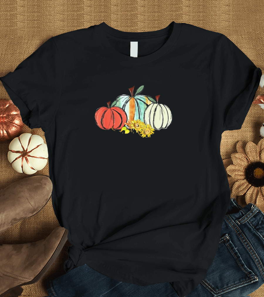Pumpkin Sunflower Trio For Mimi On Fall T-Shirt