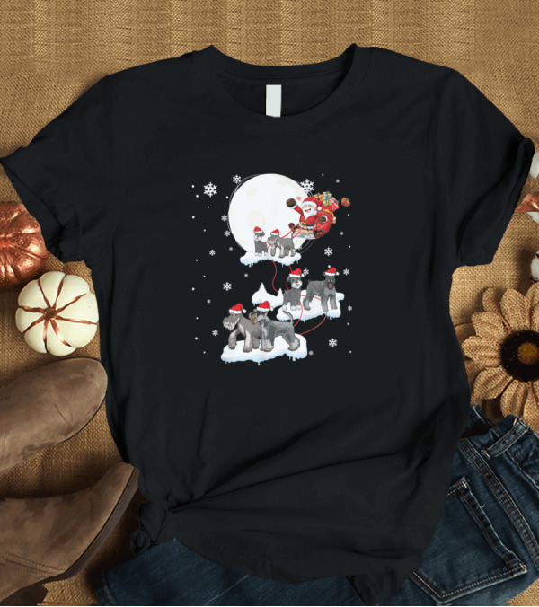 T-Shirt: Santa Claus Sleigh Pulled by Festive Miniature Schnauzer Dogs under the Moonlight T-Shirt Santa Claus Sleigh Pulled by Festive Miniature Schnauzer Dogs under the Moonlight T-Shirt