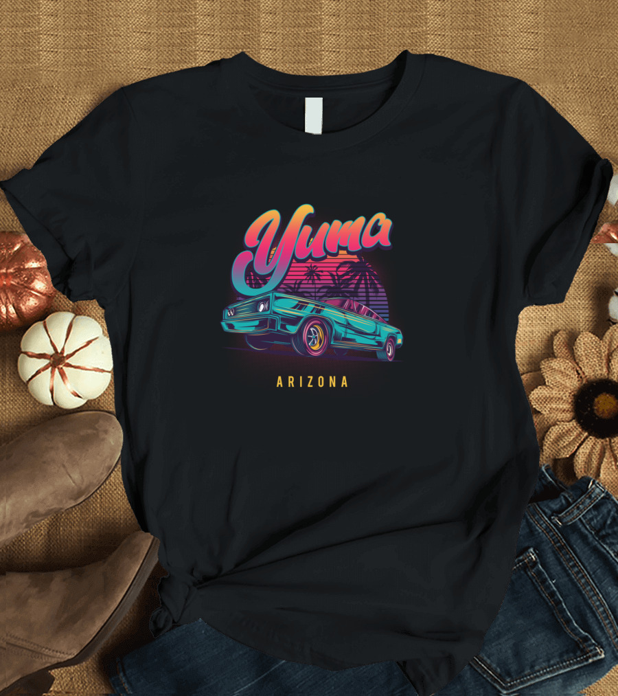 Yuma Arizona Retro Vintage Muscle Cars Palm Trees Sunset T-Shirt