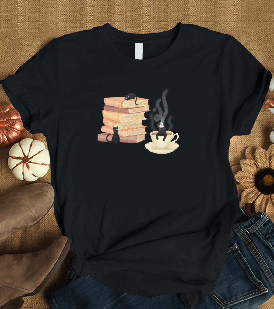Cats Books Coffee Funny Cat Kitty Relaxation Delight T-Shirt