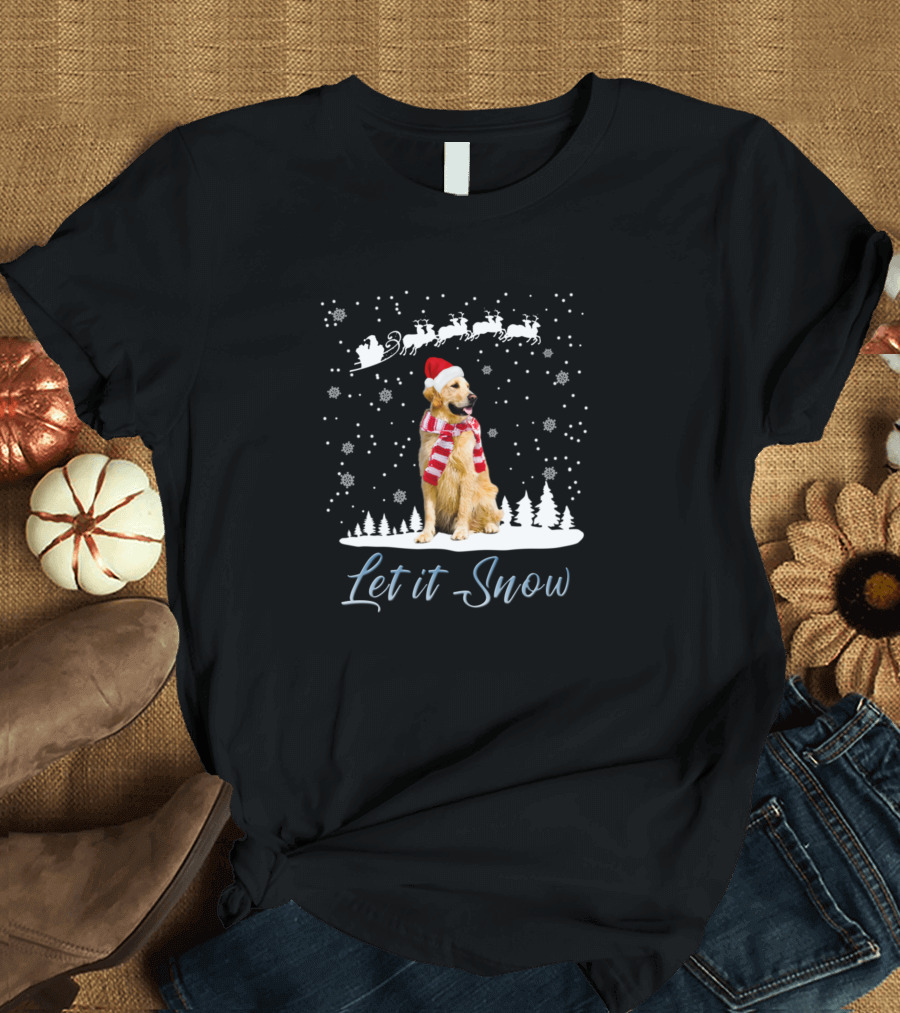 Golden Retriever Puppy Let It Snow Santa Sleigh T-Shirt