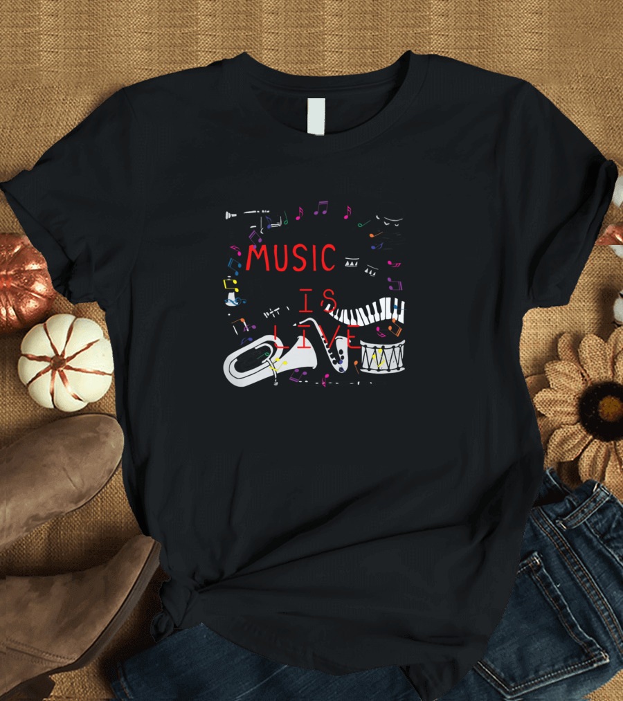 Music Is Life Colorful Instrument T-Shirt