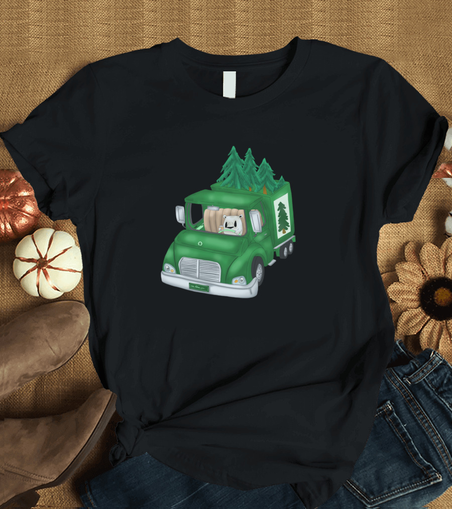 Polar Bear Driving Green Tree-Laden 18 Wheeler Truck T-Shirt