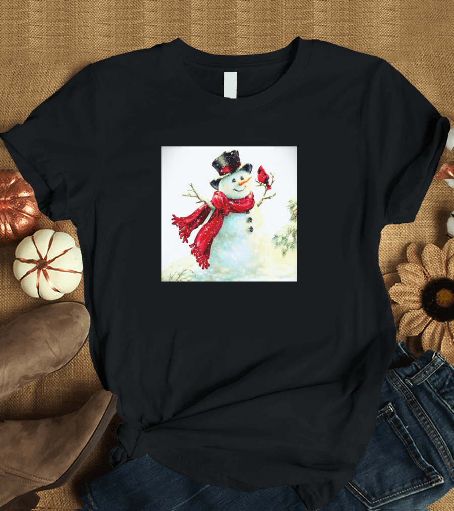 Snowman with Red Scarf and Cardinal T-Shirt