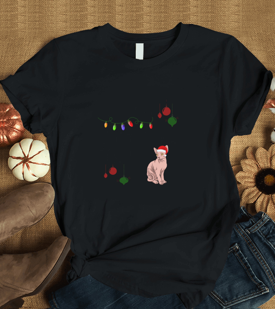Sphynx Around The Christmas Tree Cat Lights Ornaments T-Shirt