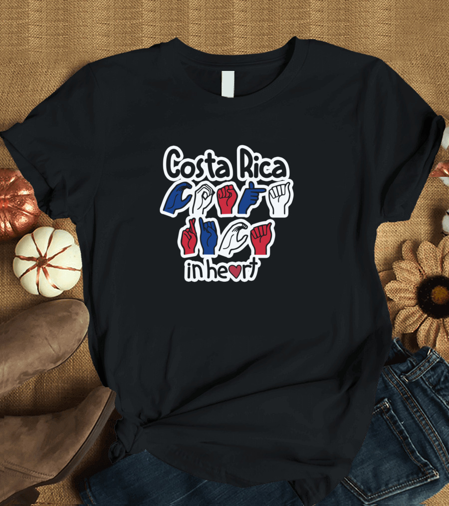 Costa Rica Love Flag Color ASL American In Heart T-Shirt