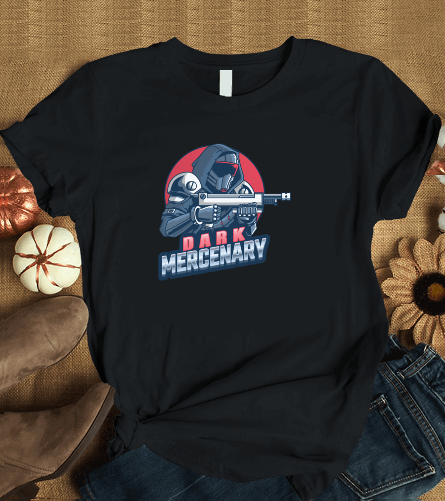 Dark Mercenary Stealth Armor with Futuristic Shooter T-Shirt