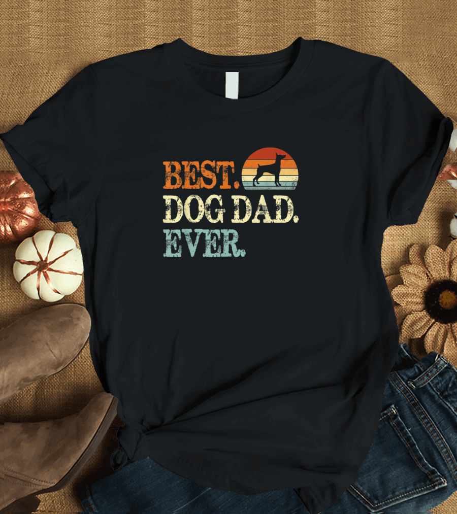 Best Dog Dad Ever Retro Doberman Silhouette Vintage Stripes T-Shirt