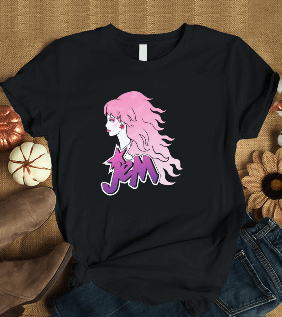 Jem Glamour Retro 80s Pink Hair Star Racerback T-Shirt