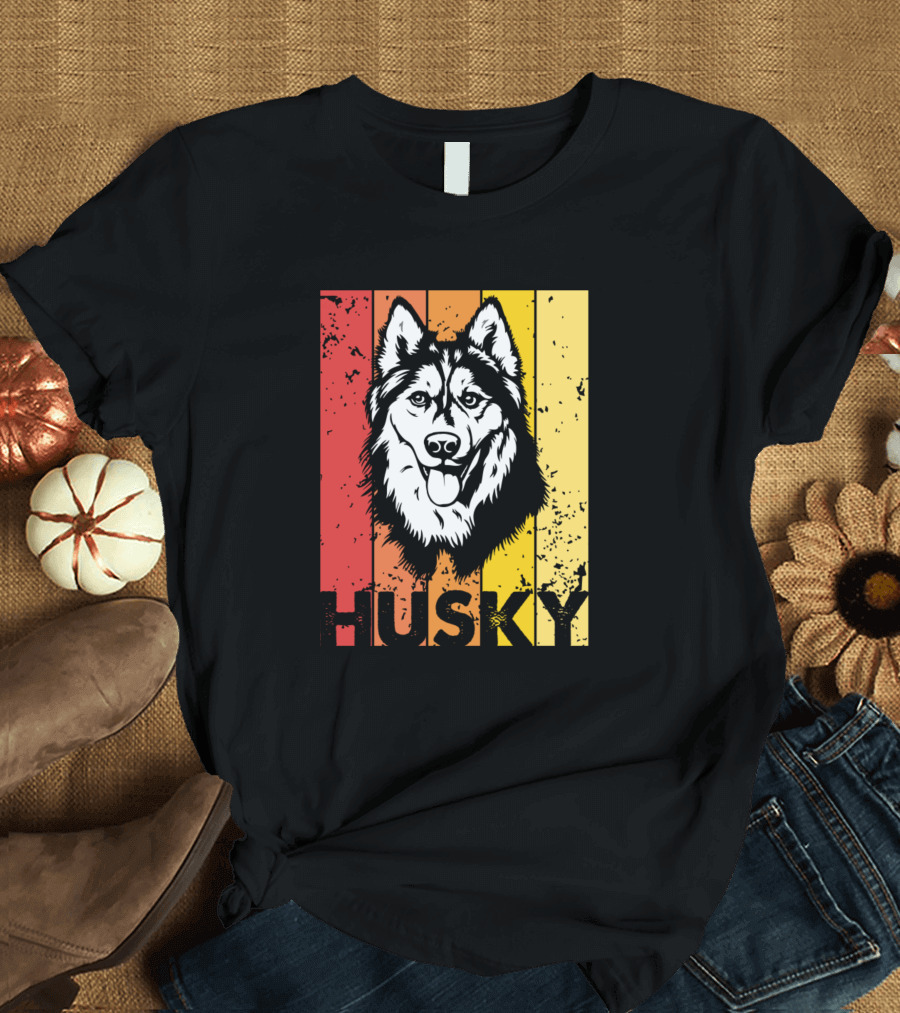 Retro Siberian Husky Vintage Stripes T-Shirt