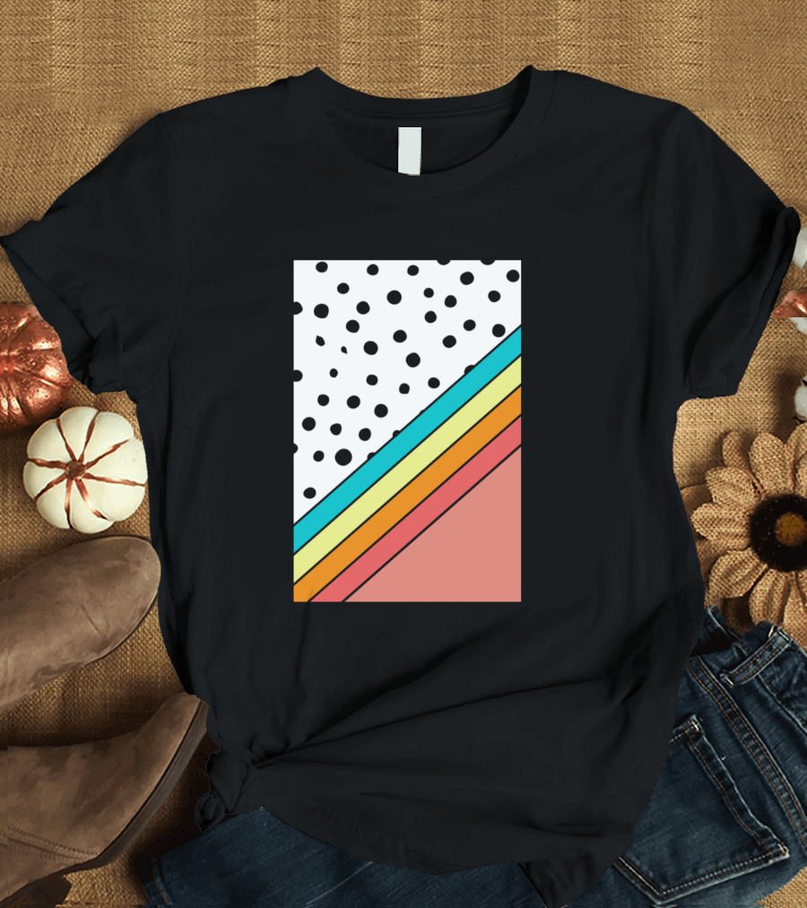 Doodle And Stripes Pattern Aesthetic Vintage Abstr Polka Dot Rainbow Geometric T-Shirt
