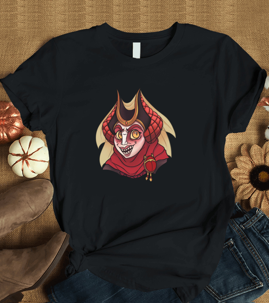 Pontifex Vulgora Evil Jester Face with Horned Court Jester Hat and Red Cloak T-Shirt
