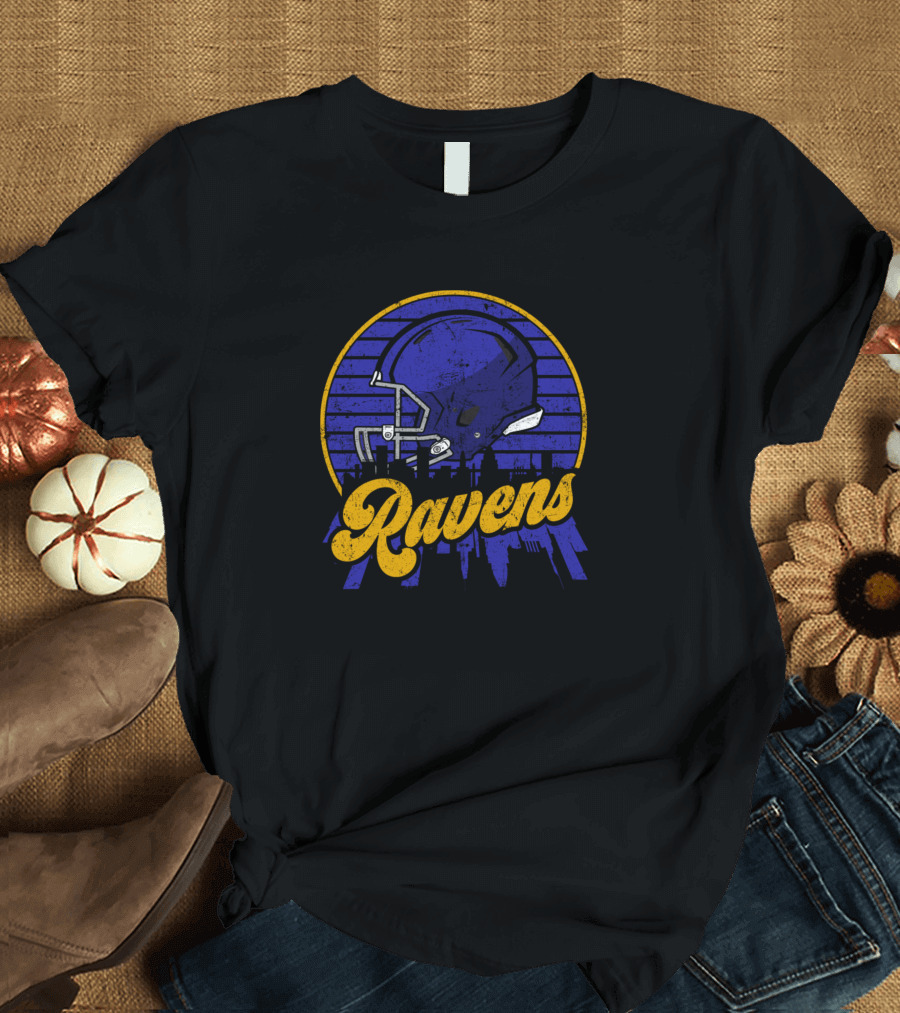 Ravens Football Skyline Helmet Bold Script T-Shirt