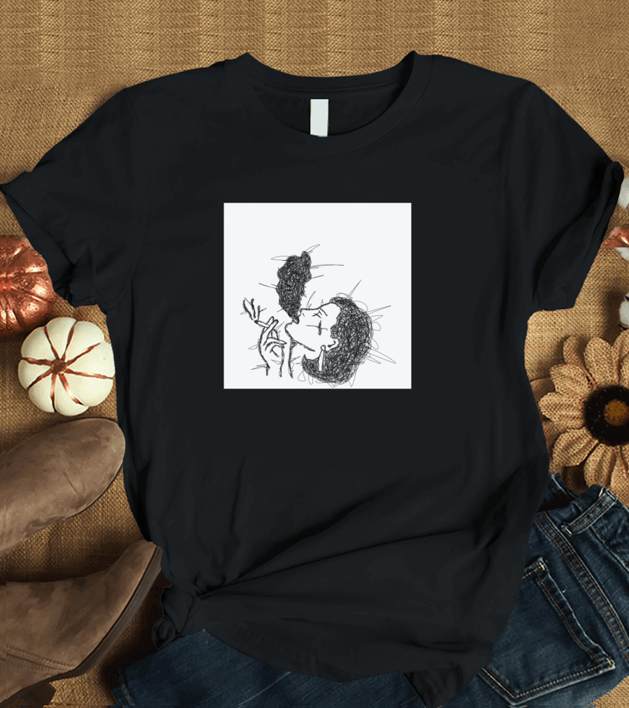 Sad Girl Smoking Sketch Iconic Aesthetic T-Shirt