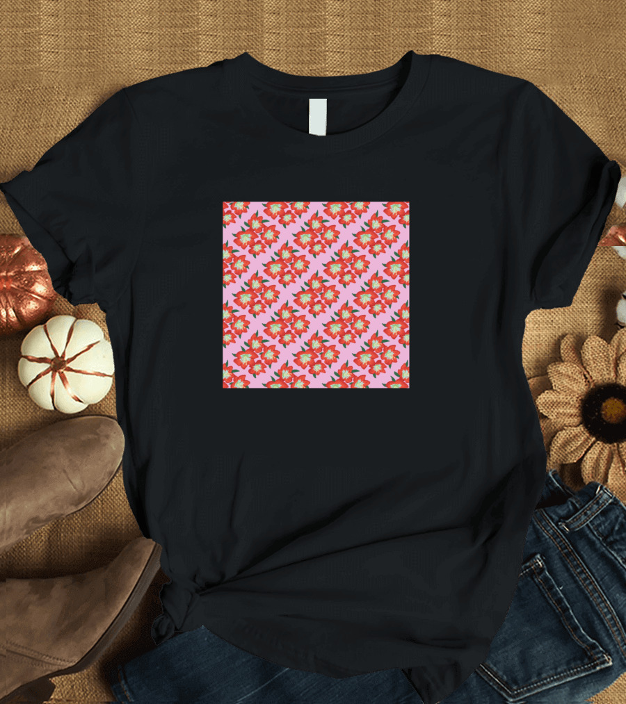 Amaryllis Floral Pattern on Pink Background T-Shirt