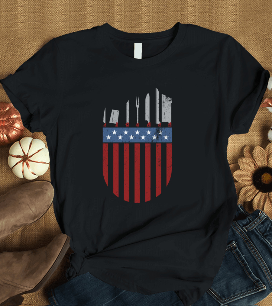 American Flag Butcher Knife Set Stars and Stripes Kitchen Tools T-Shirt