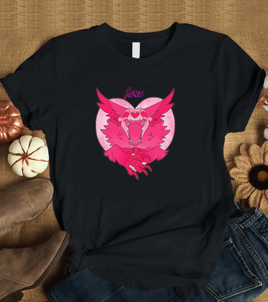 LOVE Bones Pink Wolf Skull T-Shirt
