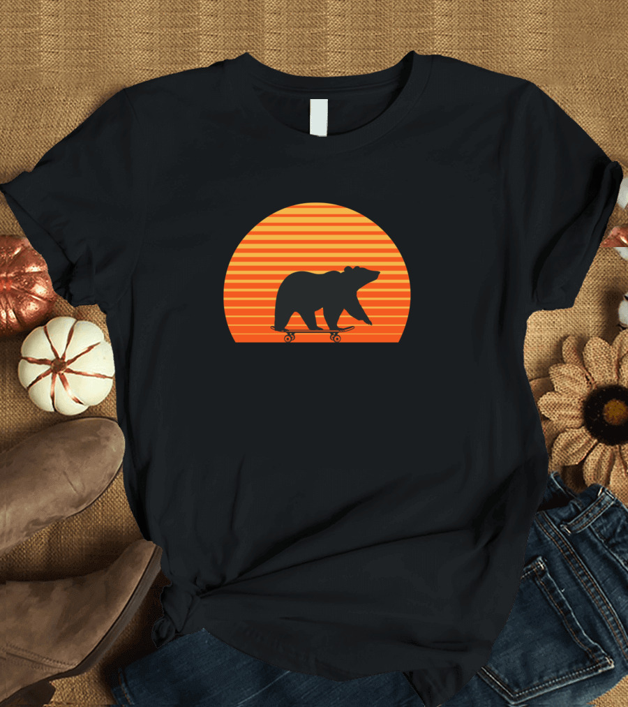 California Sunset Bear Skateboarding T-Shirt