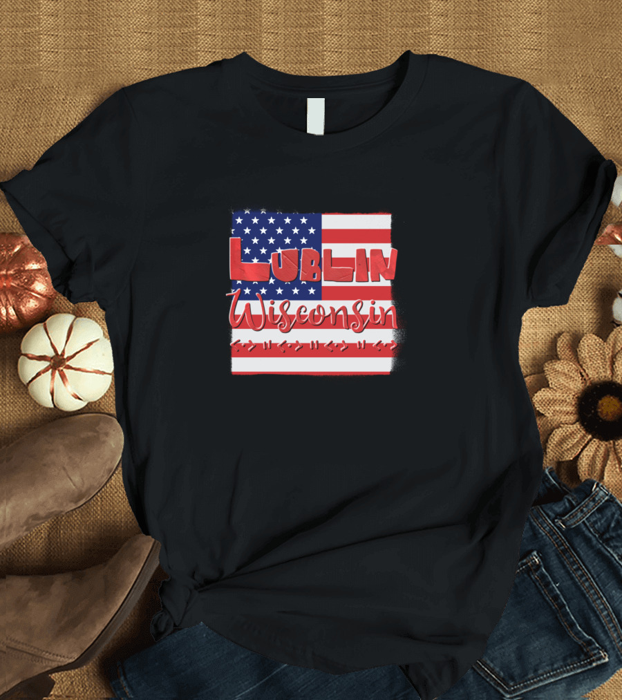 Lublin Wisconsin American Flag T-Shirt