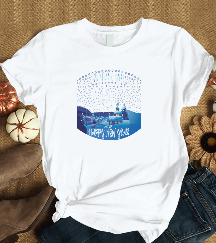 We Wish You Merry Christmas and Happy New Year Snow Scene T-Shirt