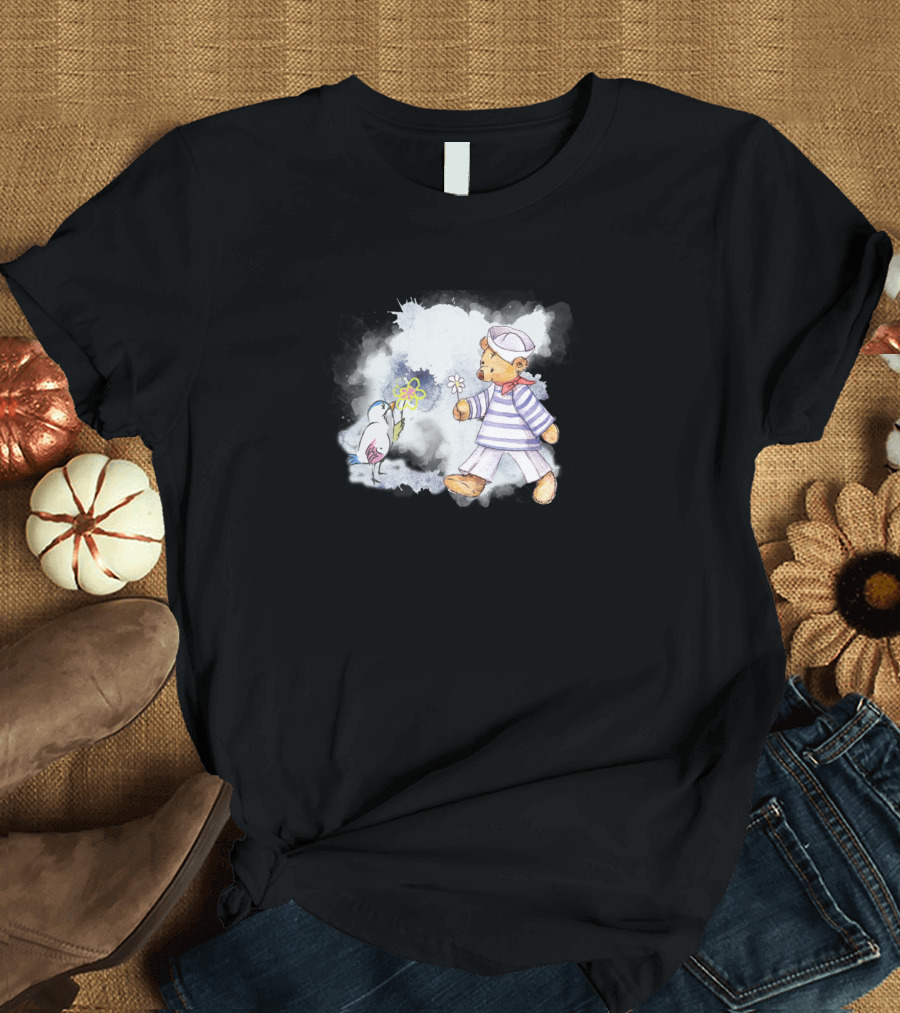 Sailor Teddy Bear and Bird with Flowers T-Shirt