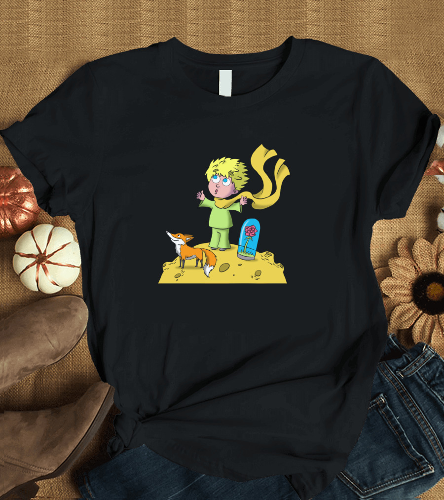 The Little Prince and Fox with Rose Planet T-Shirt
