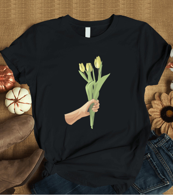 T-Shirt: Hand Holding Yellow Tulip Bouquet T-Shirt Hand Holding Yellow Tulip Bouquet T-Shirt
